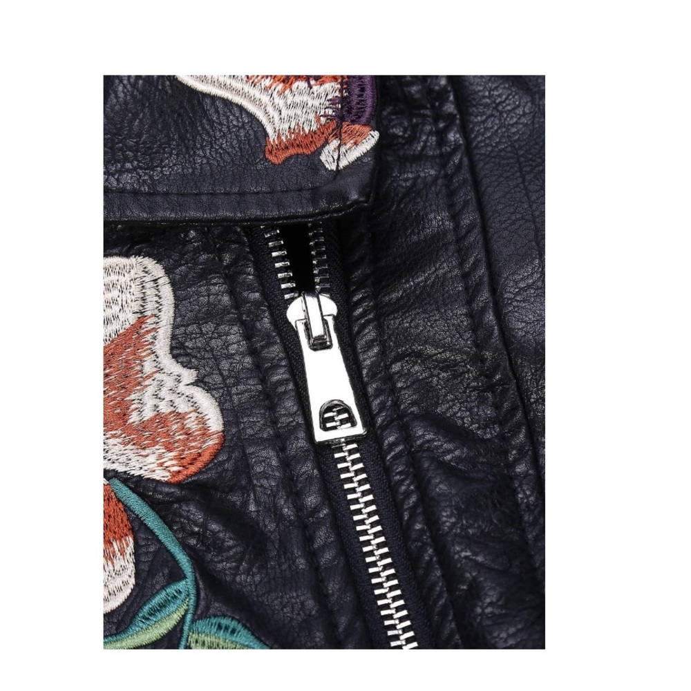 Biker NWOT Black faux leather floral asymmetric Moto biker jacket M - Picture 5 of 7